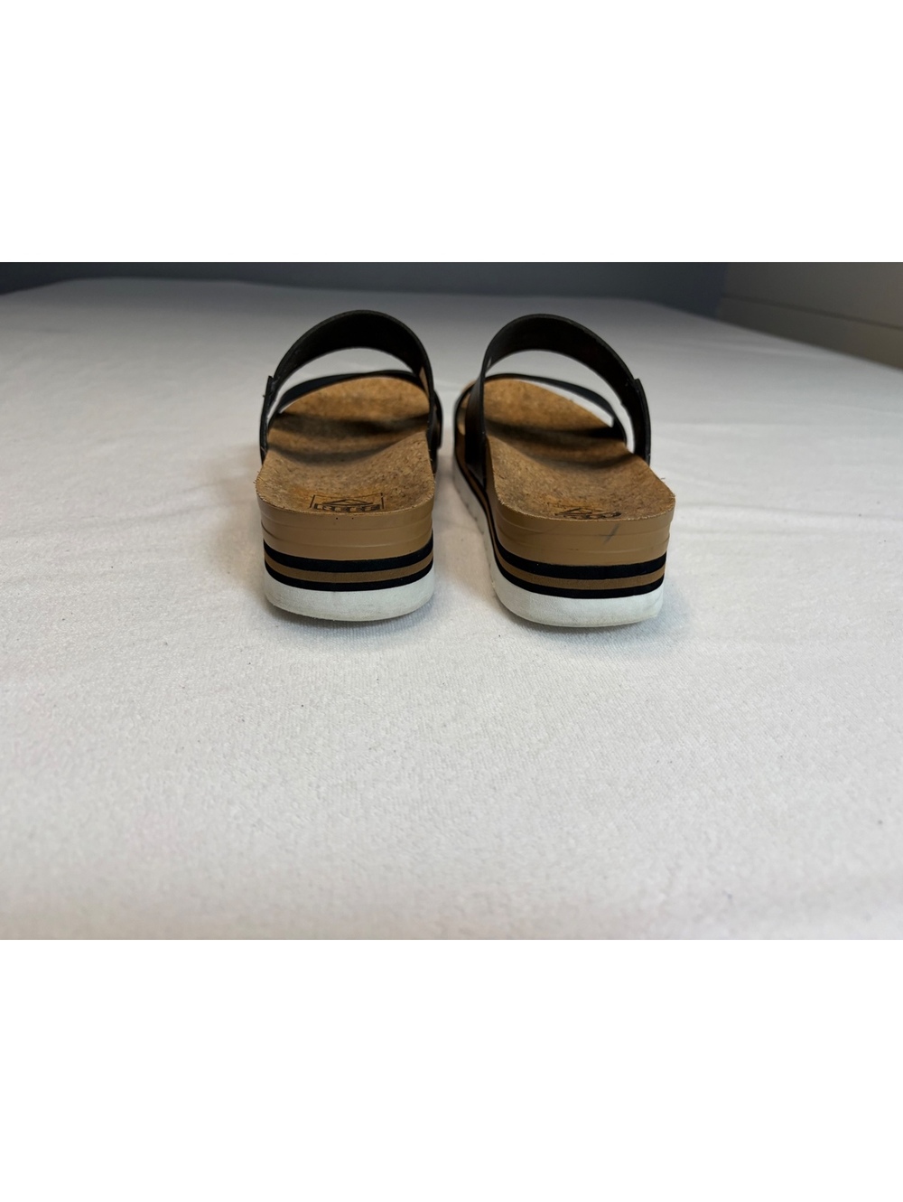 Reef Women's Black Double Strap Slide Sandals with Cork Footbed - Picture 4 of 6